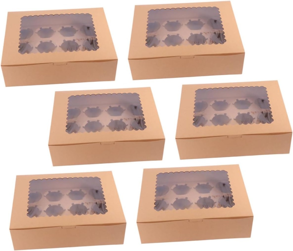 Unomor 6pcs Cake Boxes Transparent Window Muffin Holders for Home Bakery Food-grade Material for Cupcake Storage and Presentation