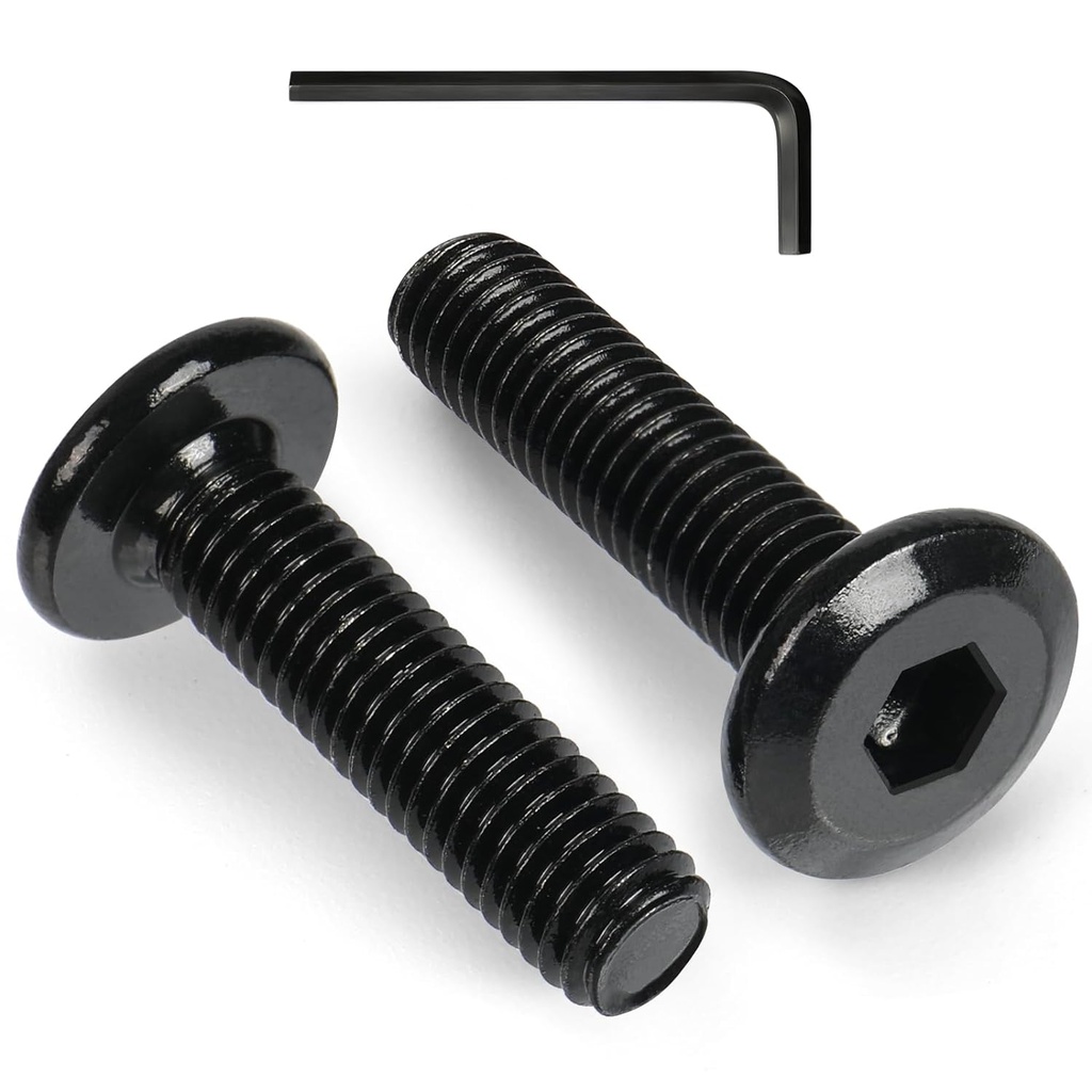 M6-1 x 20 mm 60pcs Flat Head Hex Socket Cap Screws Metric M6 Bolts, 304 Stainless Steel 18-8, Black Zinc Plated, Full Thread, with Hex Spanner