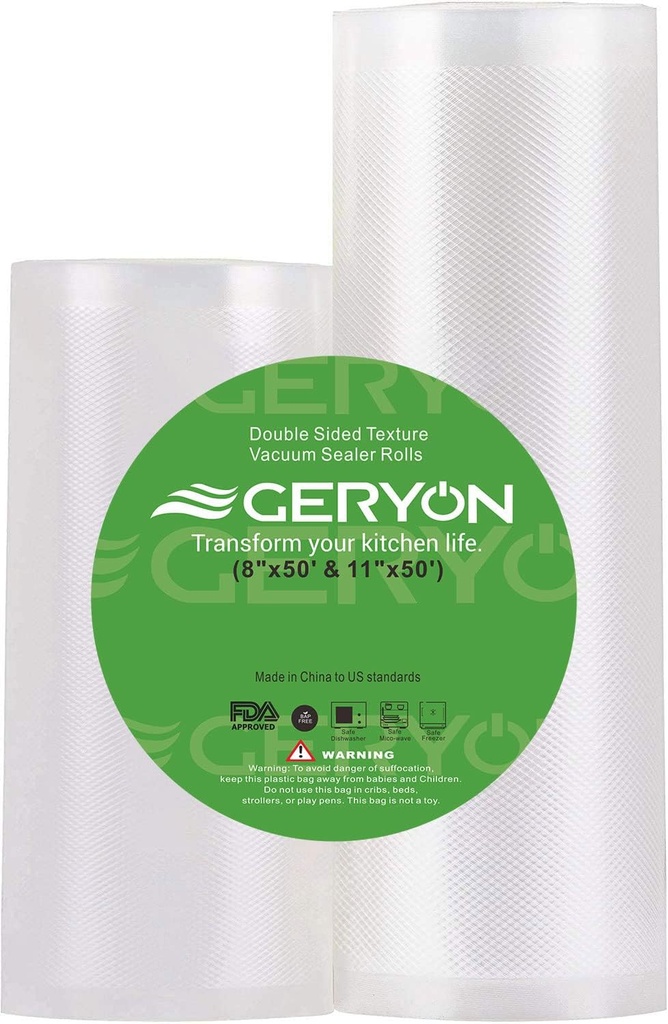GERYON Vacuum Sealer Bags Rolls, 8x50ft & 11x50ft for Food Storage, Double Sided Texture, BPA-Free, Heavy Duty, Great for Vacuum Seal storage, Meal Prep or Sous Vide