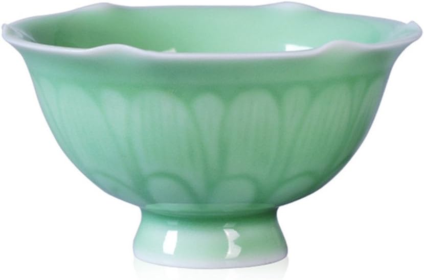 Celadon Kung Fu Teacups 2.5-Ounce Intaglio with Lotus Sake Cups (Green)