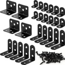 26PCS L Bracket Corner Brace Kit, 3 Sizes Stainless Steel L Brackets for Wood Shelves, 90 Degree Right Angle Bracket, Black Metal Corner Brackets for Furniture Cabinet Drawer Chair (with 88 Screws)