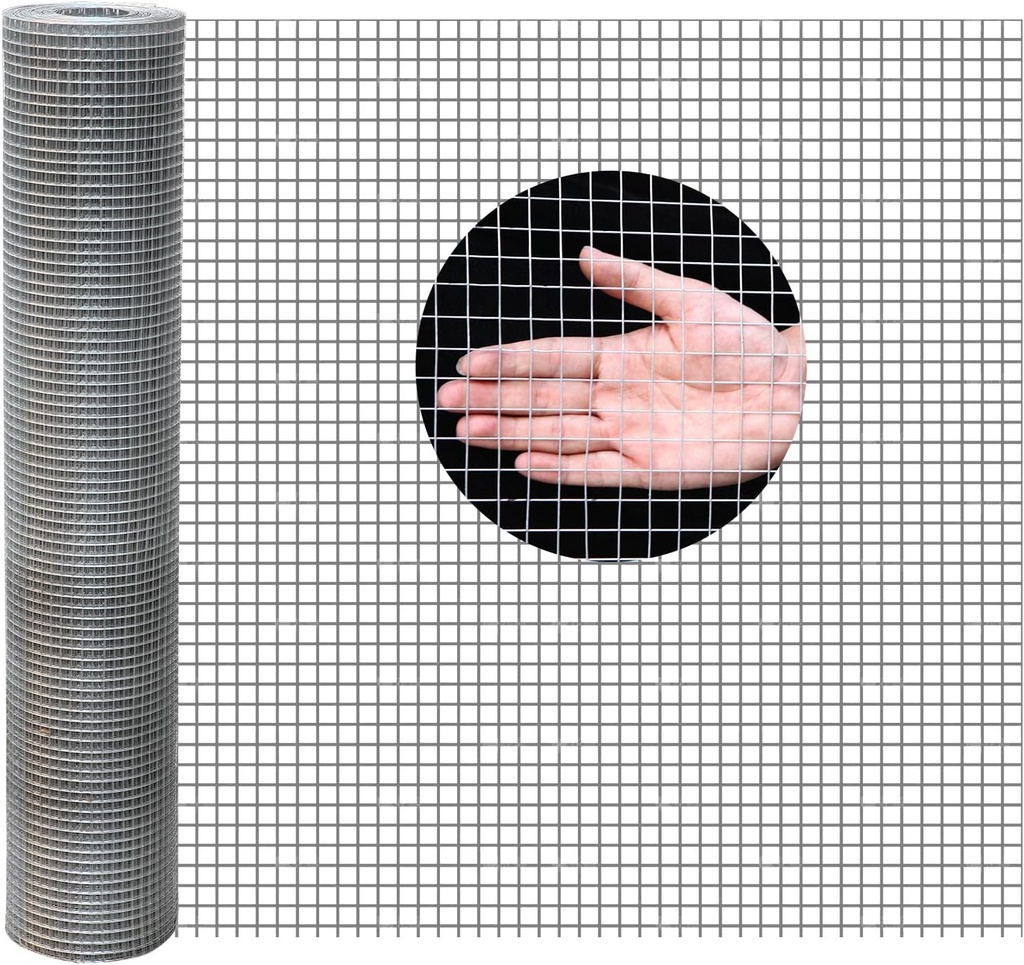 48"x100' Hardware Cloth, 1/2inch 19Ga Hot-Dip Galvanized After Welding Chicken Wire Fence, Galvanized Wire Mesh Roll Prevent Snake, Raccoons, Foxes, Raised Garden Bed Supports Wire Mesh