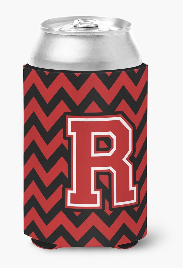 Caroline's Treasures CJ1047-RCC Letter R Chevron Black and Red Can or Bottle Hugger Cooler Washable Drink Sleeve Collapsible Beverage Insulated Holder, Can Hugger, Multicolor