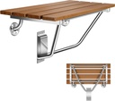 Folding Shower Seat Wall Mounted 28" with Stainless Steel Bracket, Structural Stability, 500 lb Capacity, Space-Saving, Teak Shower Bench for The Elderly, Disabled, Pregnant Individuals, Children