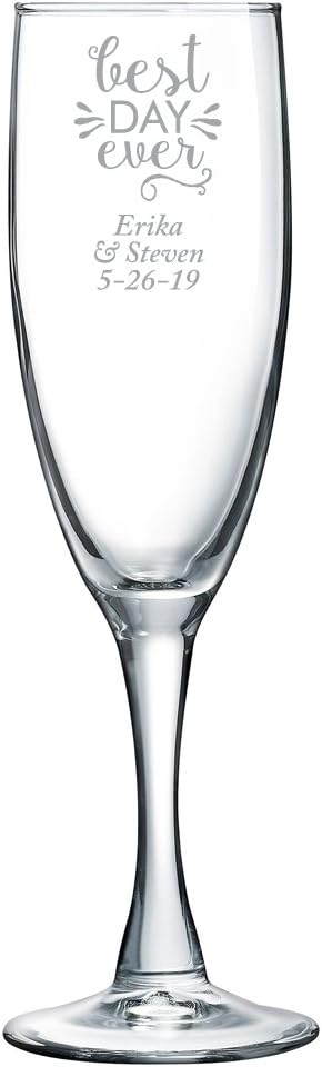 Personalized Color Printed Champagne Flute - Best Day Ever - Silver - 12 pack