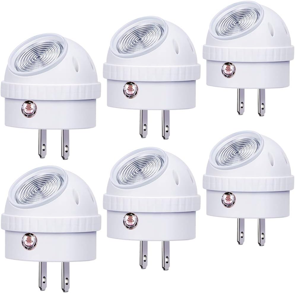 Emotionlite Plug-in Night Lights, Warm White LED Nightlight, 360° Rotation, Dusk to Dawn Sensor, Kids, Adult, Bedroom, Hallway, Bathroom,Kitchen, Stairways, Corridor, 6 Pack
