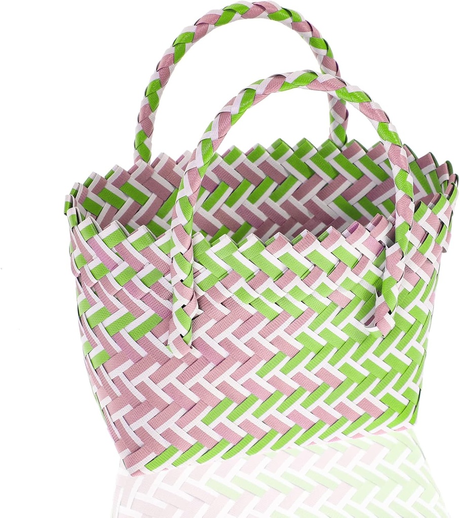Cabilock Colored Woven Basket Multi-functional Beach Bag Reusable Grocery Shopping Bag Tote Bag