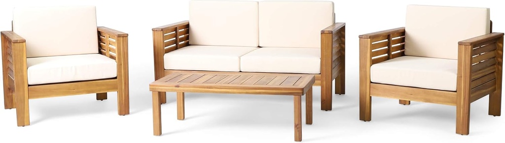 Christopher Knight Home Louver Chat Set, Teak + Cream