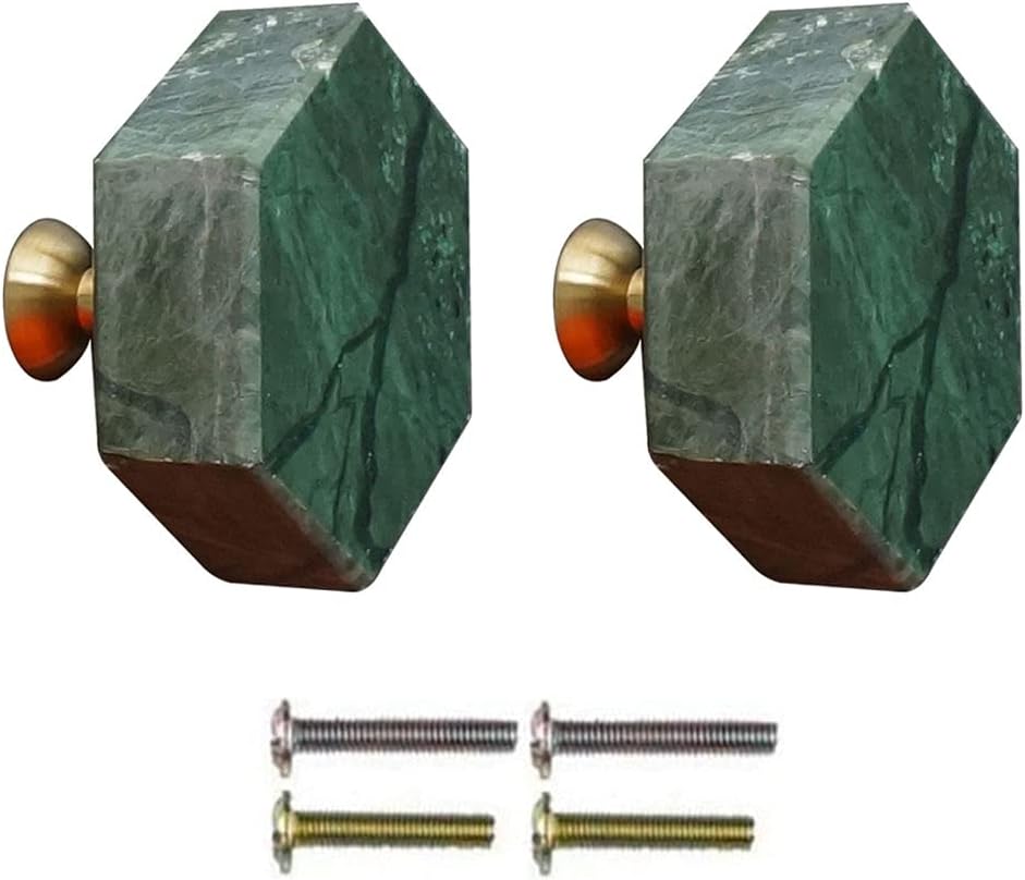 Wwxuanke Marble Knob Hexagonal Drawer Cabinet Wardrobe Door Handle Single Hole Pulls 2 Pcs (Green)
