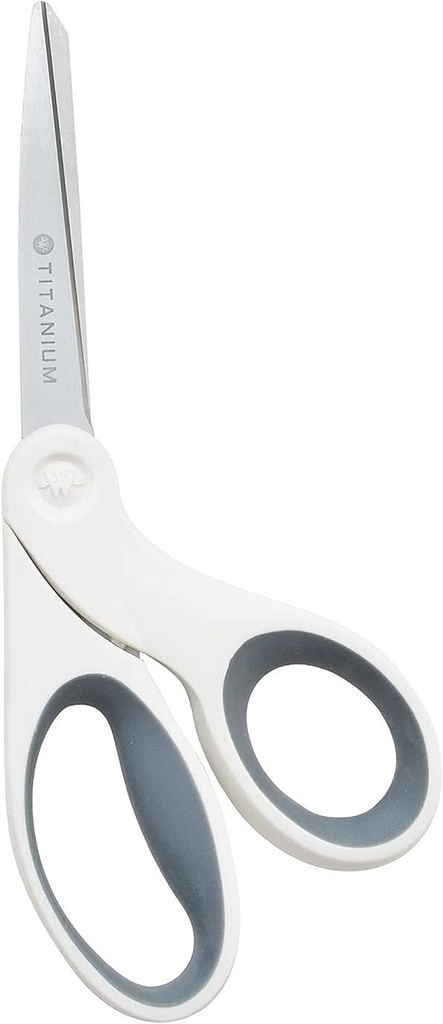 Westcott 8" Bent Craft Scissors with Titanium-Bonded Blades for Heavy-Duty Use (White or Blue, Colors May Vary)