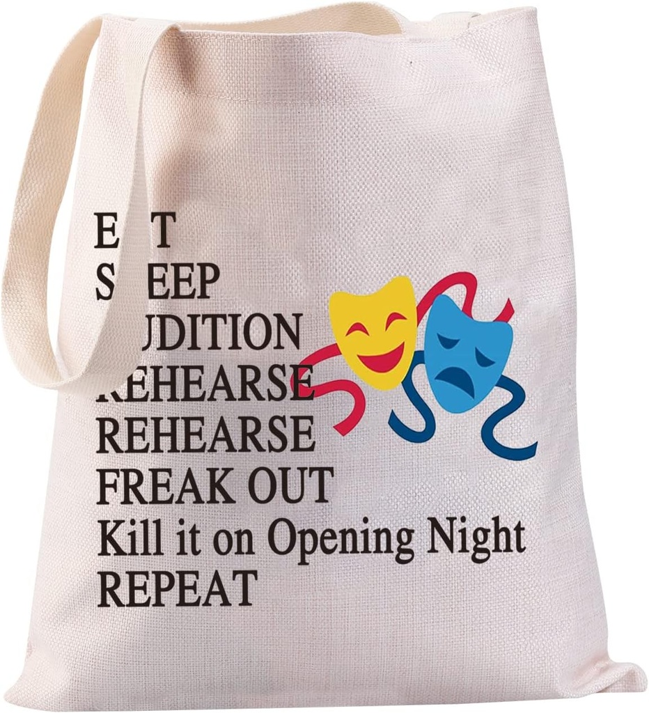 JYTAPP Theater Gifts Eat Sleep Audition Theatre Life Canvas Tote Bag Reusable Shopping Bag Drama Mask Tragedy and Comedy Gift