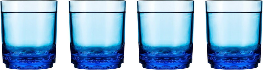 Drinique Unbreakable Elite Tumbler Glass (Set of 4) 12oz Plastic Iced Tea Glasses - Stackable, Shatterproof, Dishwasher Safe - Blue