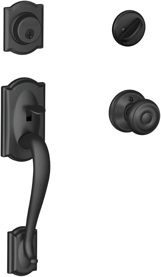 SCHLAGE Lock Company Camelot Single Cylinder Handleset and Georgian Knob, Matte Black (F60 CAM 622 GEO)