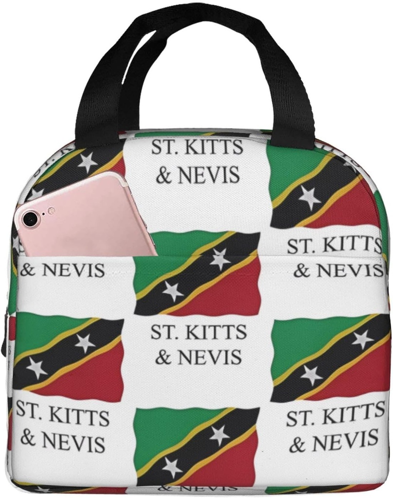 SUNNYEE St Kitts Nevis flag Lunch Tote Bags Insulated Lunch Bag Reusable Picnic Box Cooler Thermal Organizer Portable Bento Container with Front Pocket for Work Travel