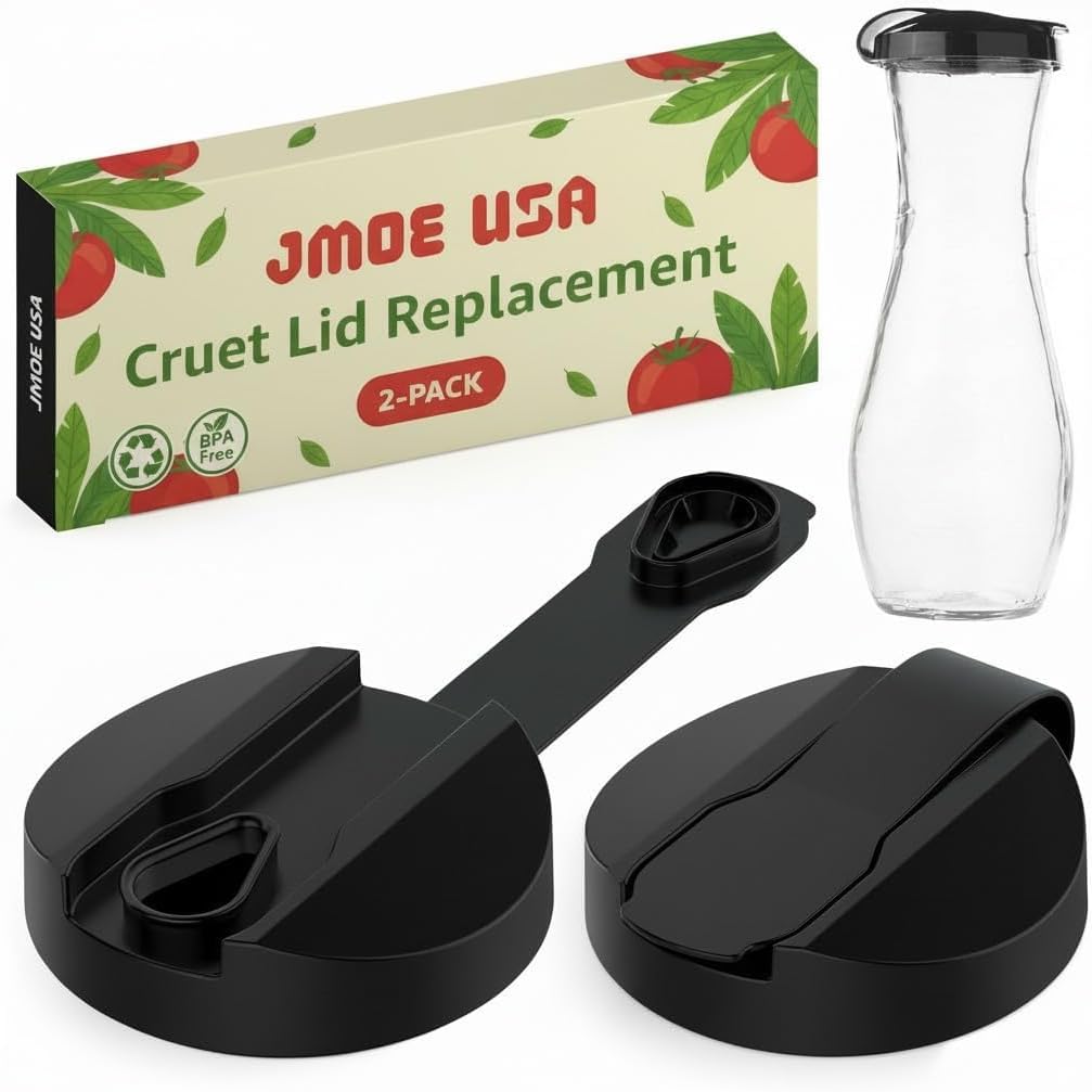 Jmoe USA Replacement Lids For Good Seasons Salad Dressing Cruet Glasses | Food-Grade Plastic | Tight Fit & Closeable Cap | 2-Pack