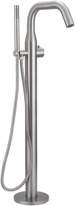 HEATGENE Bathtub Faucet Freestanding Tub Filler Single Handle Floor Mounted Faucets with Handheld Shower Mirror Polish