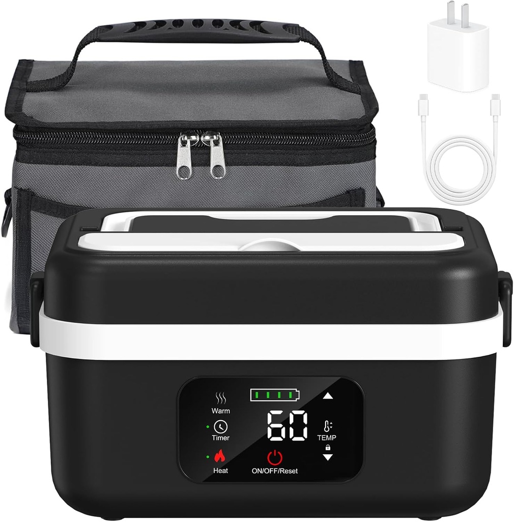 esemoil Self Heating Lunch Box, Portable Lunch Box Warmer Battery Powered with Automatic Heating, 4.2 Cup Portable Food Warmer for Office/Car/Truck/Outdoor, 194°F Max, Dishwasher-Safe