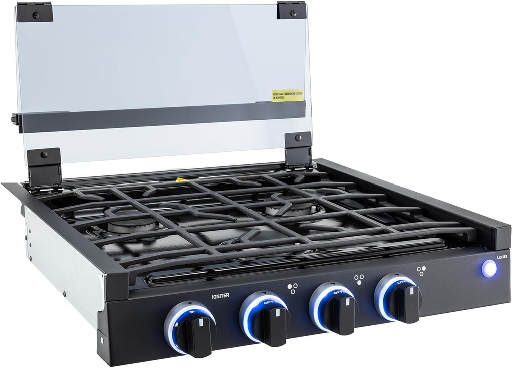 CL 3 Burner Cooktop | 6500-8000 BTU | 12V DC | Fueled by Propane | Temperature Control LED Knobs (Black)