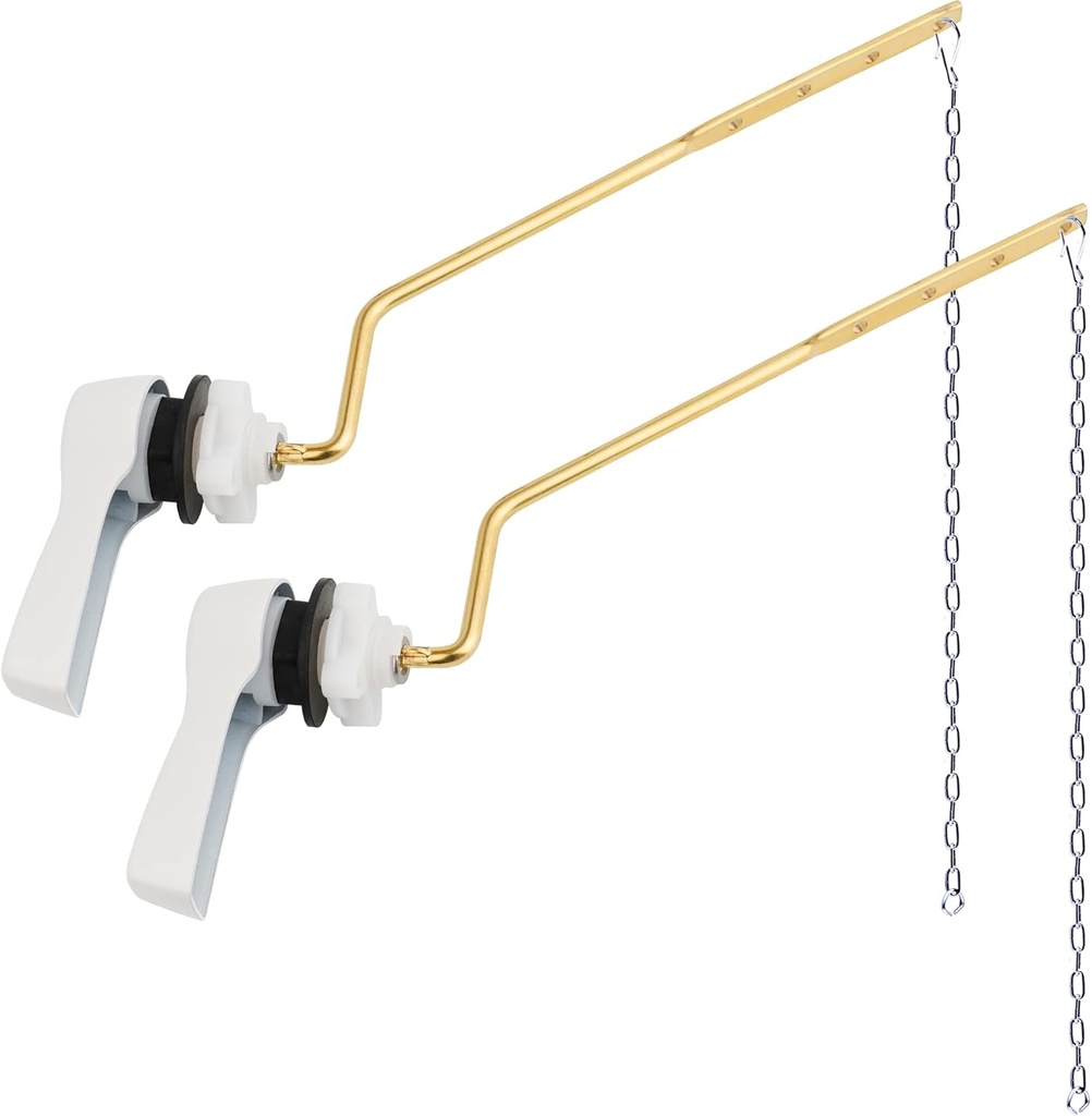 Hibbent 2 Pack Universal Side Mount Toilet Handle Angle-Mount Adjustable Trip Lever Tank Flush Lever Replacement Handle with 2 Pieces Stainless Steel Flapper Chains for Most Side Mount Toilets, White