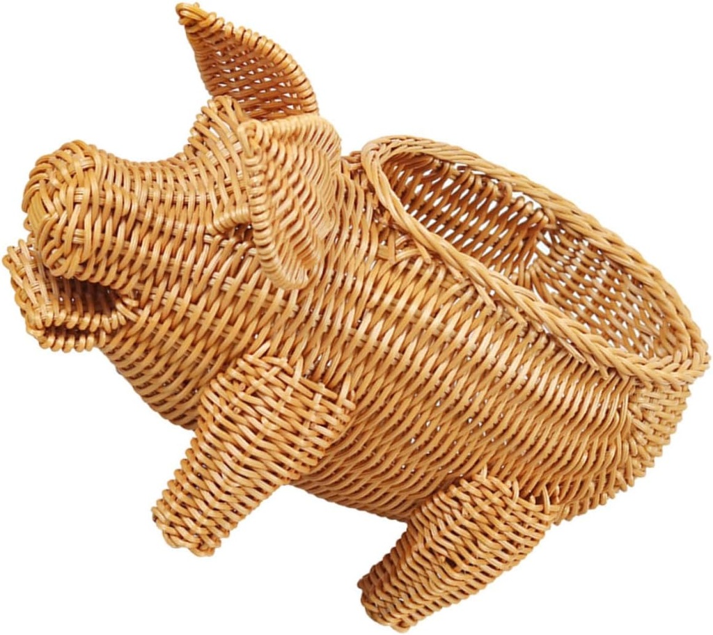 VOSAREA Pig Shaped Woven Storage Basket Imitation Rattan Fruit Holder for Snacks and Food Decorative Home Organizer for Living Room and Kitchen Pig