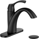 Bathroom Sink Faucet Matte Black, Single Handle Bathroom Faucet for 1 Hole with 3 Holes Deck Plate, Lavatory Vanity Faucets, Pop Up Drain and Water Supply Lines Included, TAF206-MB