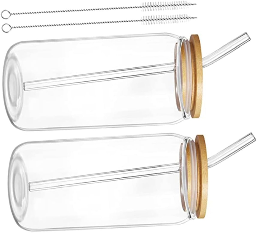 Alipis Set of 2 Glass Cups Iced Tea Milk Cup Portable Mug Flat Bottom Design for Restaurants Homes