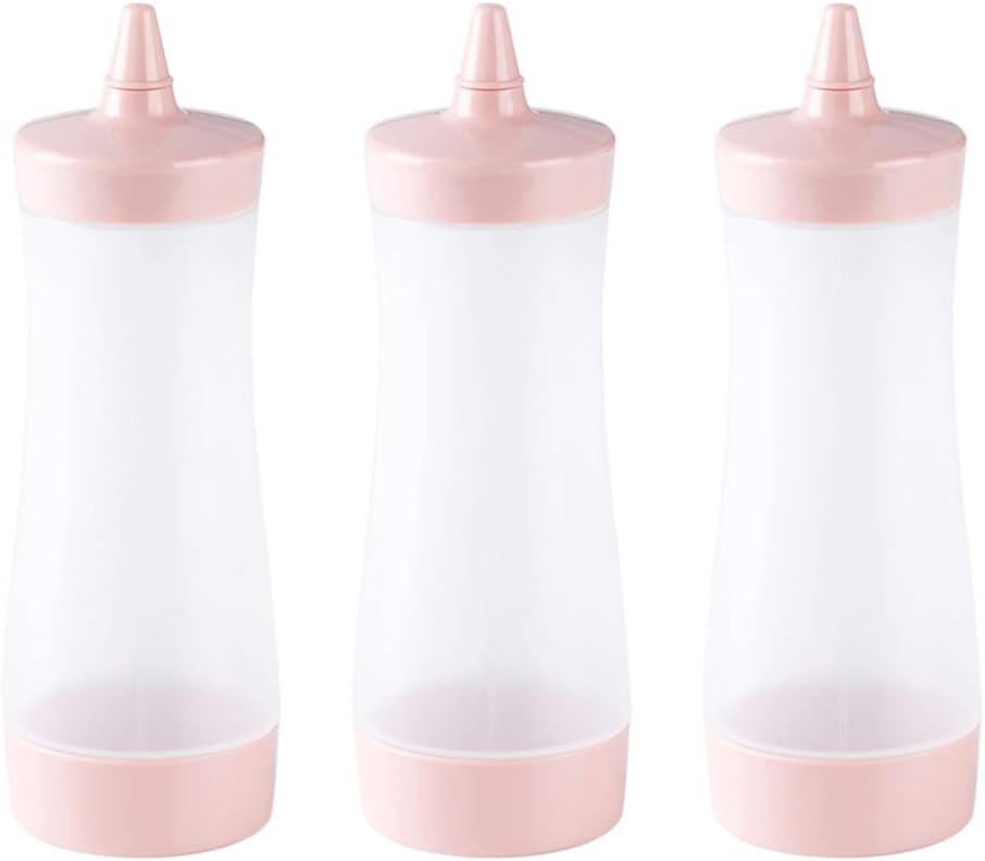 UPKOCH 3Pcs Plastic Condiment Squeeze Bottles Dressing Squirt Bottles Ketchup Bottles with Cap Lids Dispensers for Mustard Sauces Olive Oil (Pink)
