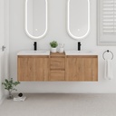 60 Inch Floating Vanity, 60" Bathroom Vanity with Sink, Double Sink Wall Mounted Vanity Combo, Modern Bathroom Vanity Set,Brown Plywood Cabinet with Soft-Close Function