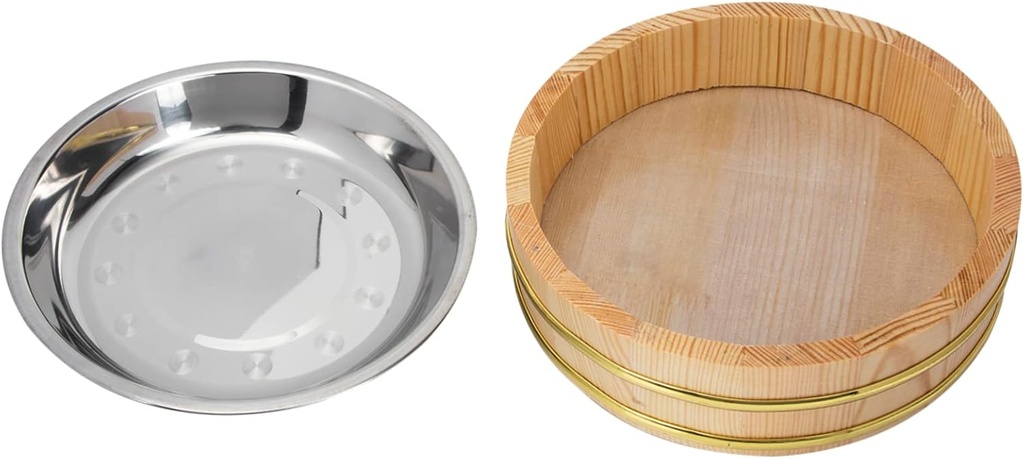 Happyyami Sushi Wooden Tray Stainless Steel Mixing Bowl Sushi Platter Seafood Steamer Punch Bowl Sauna Bucket Oke Rice Tub Food Bucket Creative Storage Bucket Food Serving Bucket Household