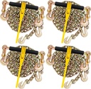 G80 Chain and Binders Kit 1/4in-5/16in 4 Set, Grade 80 Load Chain Binders with 1/4"× 10 feet G80 Trailer Safety Tow Chains and Hooks, 2,200Lbs Working Strength, for Tie Down Hauling Towing