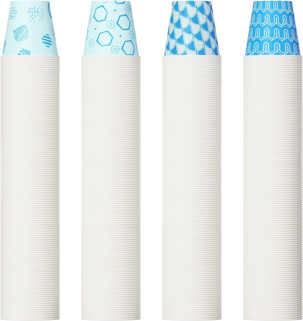 [500Pack ] 3 oz Paper Cups, Small Mouthwash Cups, Disposable Bathroom Cups, Paper Cups for Party, Picnic, BBQ, Travel, and Event, Assorted Blue Pattern