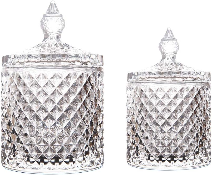 MAYPINK Crystal Diamond Faceted Jar with Lid,Suitable as A Candy Dish,Cookie Tin,Biscuit Barrel,Decorative Candy Jar Sugar Bowl (Crystal, Set of 2)