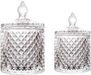 MAYPINK Crystal Diamond Faceted Jar with Lid,Suitable as A Candy Dish,Cookie Tin,Biscuit Barrel,Decorative Candy Jar Sugar Bowl (Crystal, Set of 2)