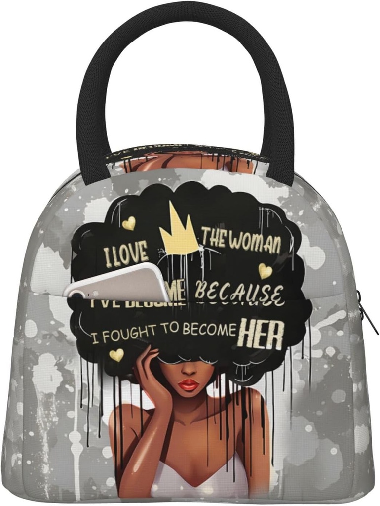 African American Afro Woman Lunch Bag For Adults Insulated Lunch Box Reusable Lunch Tote For Work Picnic