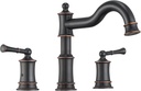 Roman Tub Faucet Set with Valve, 12-16 Inch Widespread 3 Hole Deck Mount Bathtub Faucet, High Flow Brass Vintage Faucet with 360 Degree Swivel Spout, Two Handles, Oil Rubbed Bronze
