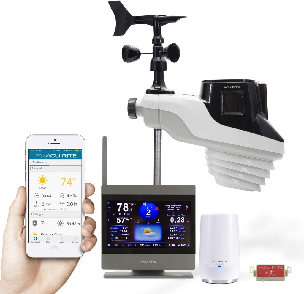 AcuRite Atlas 01007M Weather Station with Temperature and Humidity Gauge, Rainfall, Wind Speed, Direction & Lightning Detection for Home Forecast