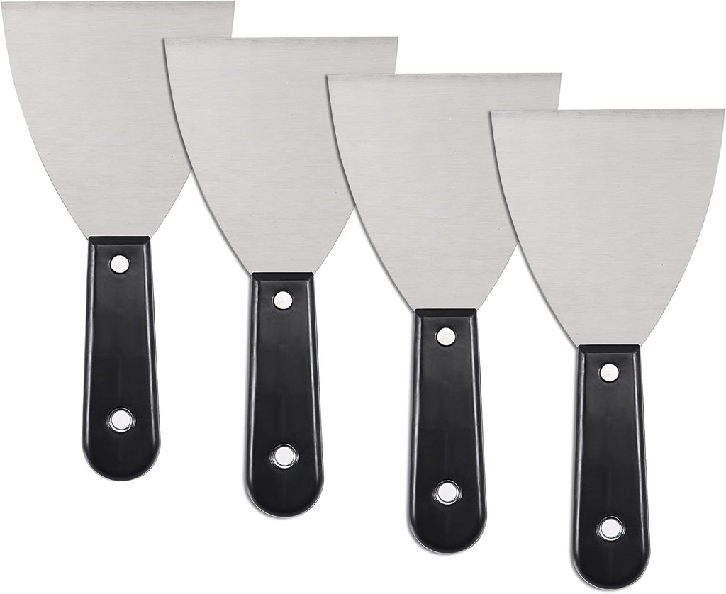 uxcell Putty Scraper 4" Spatula Drywall Repair Spreader Stainless Steel Blade Black Handle 4Pcs