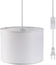 Plug in Pendant Light, 15 FT Hanging Lamp with Plug in Cord, On/Off Switch, Pendant Lighting with Fabric Shade, Hanging Light Fixture for Living Room, Bedroom, Dining Room, Kitchen (White)
