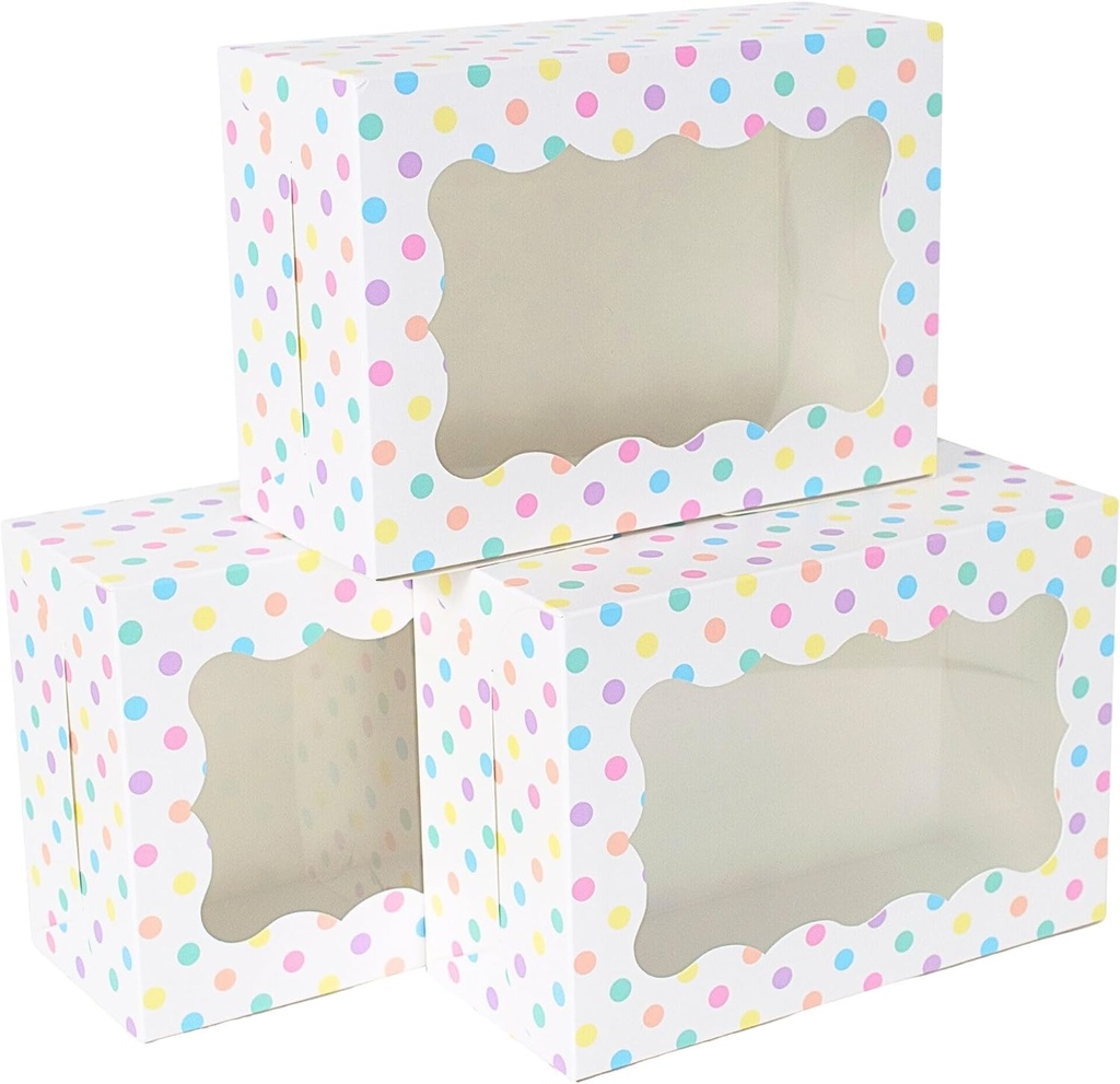 Polka Dot Cookie Boxes - 12 Pack - Pastel Polka Dot Cookie Boxes with Window - for Easter, Birthdays, Cupcakes, Pastries - Large Size Easily Fits a Dozen Cookies - 12 pcs