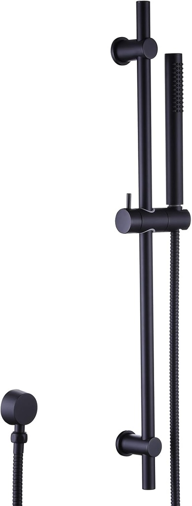 Round Hand Held Shower Head with Slide Bar Matte Black, Adjustable Height Shower Head with Handheld Spray, Shower Wand Holder, 59.06-Inch Shower Hose