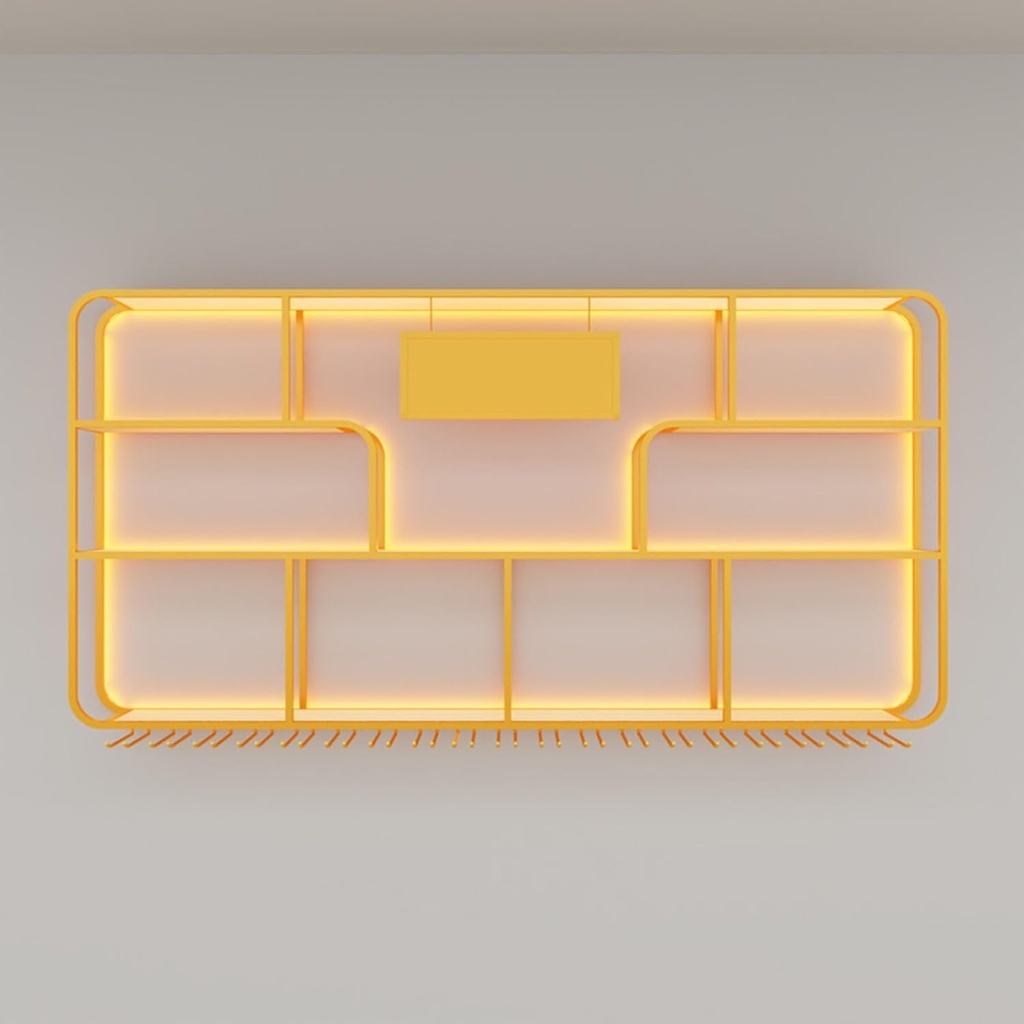 Floating 3 Tier Metal Wall Mounted Wine Shelves with Light and Glass Holder Large Liquor Bar Display Shelf for Kitchen or Wine Cellar Iron Wine Storage Rack Holder (Black) (d 180cm/70.8in)