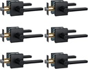 Privacy Door Handle for Bedroom&Bathroom, Keyless Interior Door Lever, Square Door Handle, Matte Black Finish, Left&Right Handed (6Pack) 1601-BK-6P