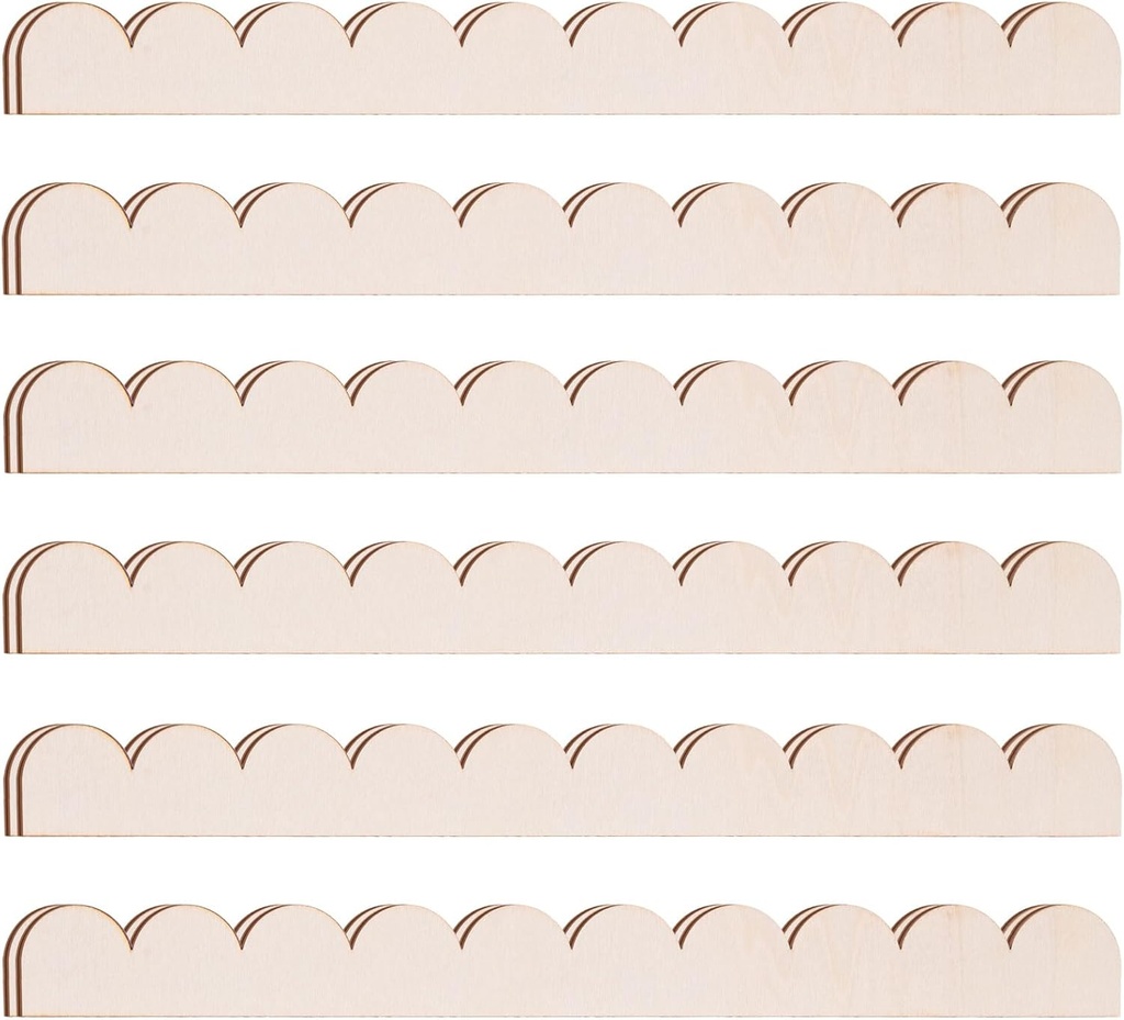 AWIZOM 12 Pcs Unfinished Wooden Scalloped Trims 15.75 x 1.58 Inch Decorative Wood Moulding Trim Scalloped Edge Wood Molding DIY Moulding Trim for DIY Crafts Home Wall Cabinet Shelf Window Door Decor