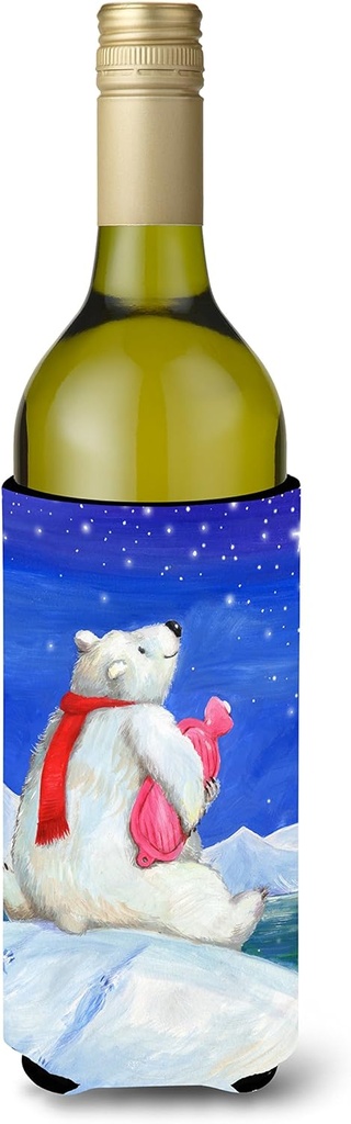 Caroline's Treasures CDCO0488LITERK Polar Bear with Hot Water Bottle Wine Bottle Hugger Bottle Cooler Sleeve Hugger Machine Washable Collapsible Insulator Beverage Insulated Holder