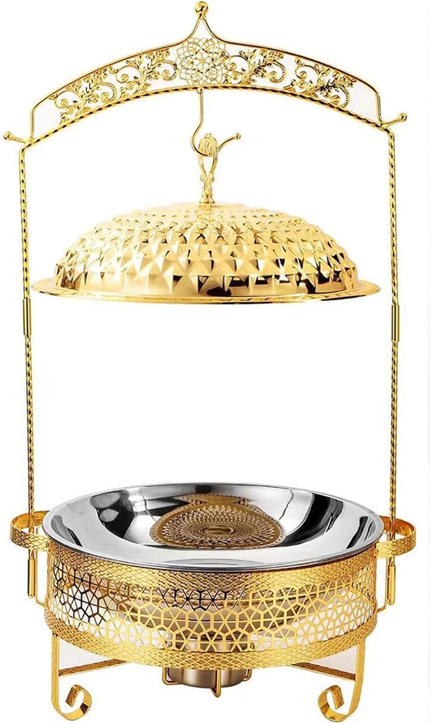 Buffet Food Warmer Set - Stainless Steel Frying Pan with Hanging Lid for Buffet, Buffet Utensils and Warmer Equipment, Stainless Steel Buffet Crock Pot, Buffet Tea Tray Set(Size:4.5L,Color:Gold)