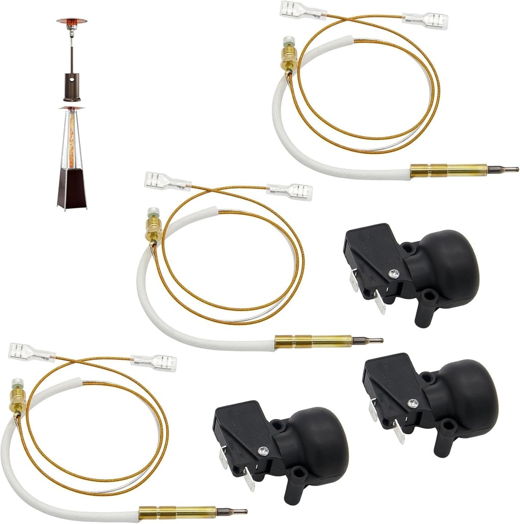 Outdoor Patio Heater Thermocouple and Tilt Dump Switch Repair Kit, 13.8" Long Replacement for Pyramid Patio Heater, Round Stand Up Heater, Room and Tower Heaters (3/Pack)