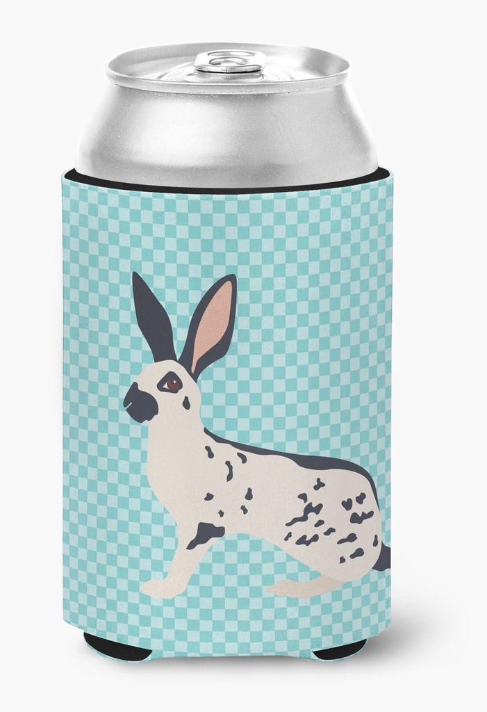 Caroline's Treasures BB8135CC English Spot Rabbit Blue Check Can or Bottle Hugger Cooler Washable Drink Sleeve Collapsible Beverage Insulated Holder, Can Hugger, Multicolor
