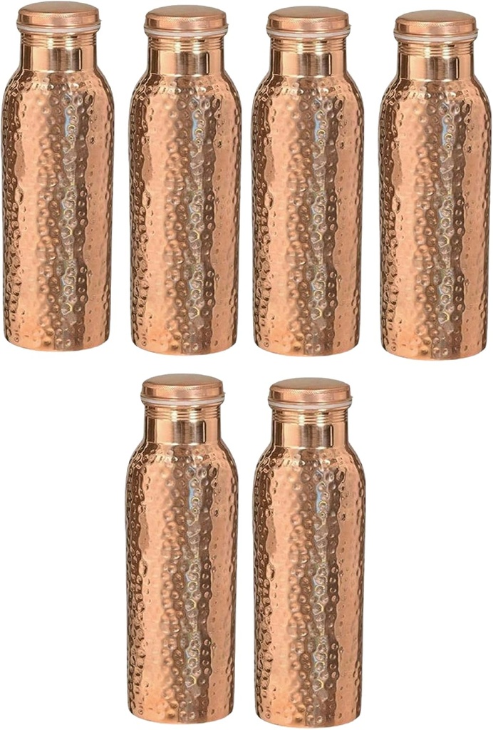 Copper Pure Hammered 700 ml Ayurveda Health Benifits Joint Less Set of 6 Water Bottle