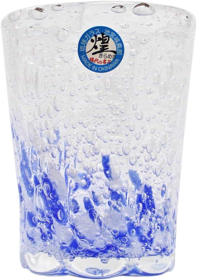 Kirakobo Wide Mouth Glass (Blue), φ2.6 inches (6.5 cm), Sea of Bubbles