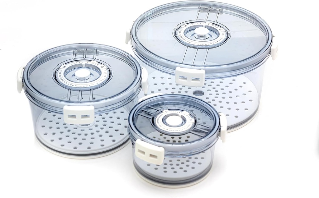 Lettuce Keeper for Refrigerator with Lids Lettuce Crisper 3-Piece Set Date Chronograph Airtight BPA-Free Removable Drain Tray and Air Vents